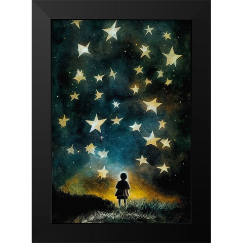 Look To The Stars Black Modern Wood Framed Art Print by Treechild