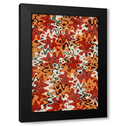 Liquid Red Orange Pattern Black Modern Wood Framed Art Print with Double Matting by Treechild