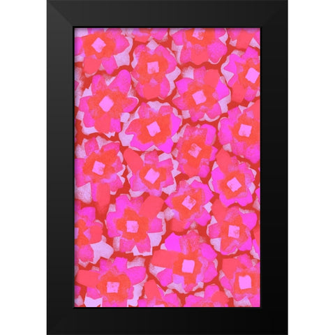 Cute Pink Blossom Pattern Black Modern Wood Framed Art Print by Treechild