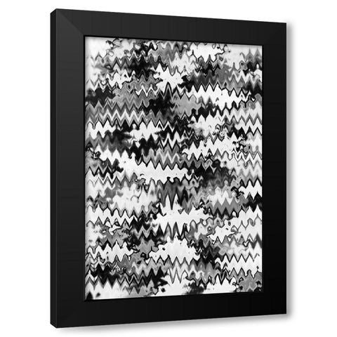 Black And White Zig Zag Pattern Black Modern Wood Framed Art Print with Double Matting by Treechild