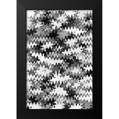 Black And White Zig Zag Pattern Black Modern Wood Framed Art Print by Treechild