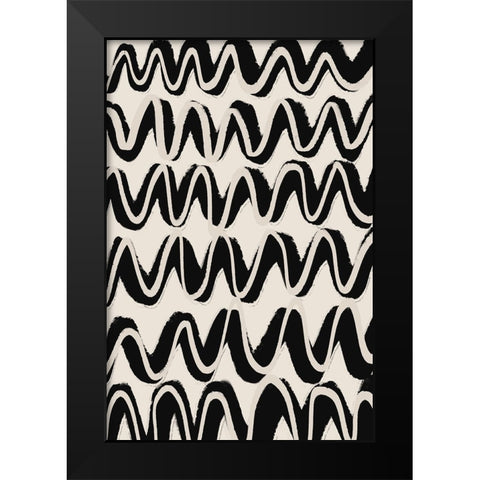 Beige Black Waves Pattern Black Modern Wood Framed Art Print by Treechild