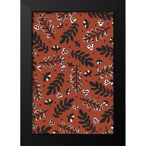 Banches And Berries (Brown) Black Modern Wood Framed Art Print by Treechild