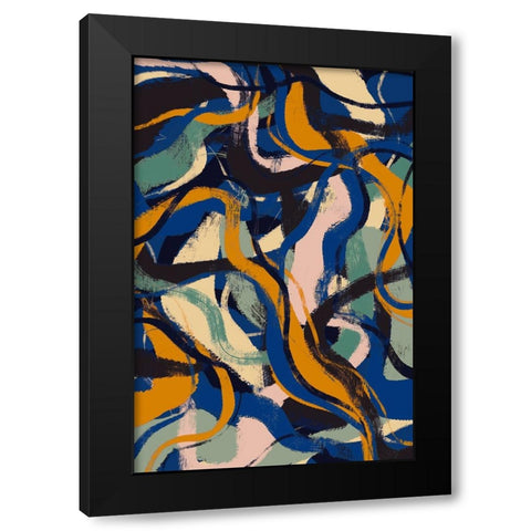 Colorful Strokes Pattern Black Modern Wood Framed Art Print with Double Matting by Treechild
