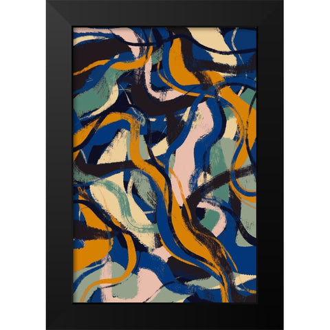 Colorful Strokes Pattern Black Modern Wood Framed Art Print by Treechild