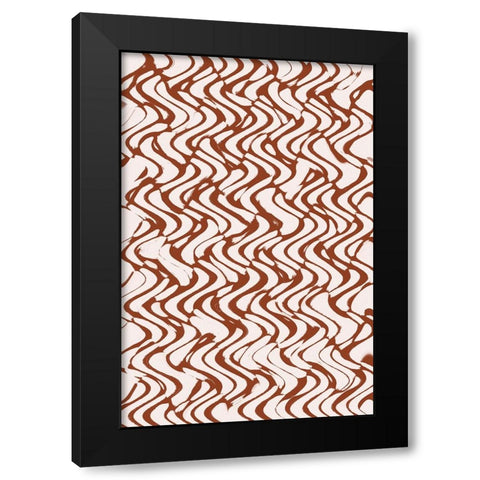 Beige Wavey Zig Zag Pattern Black Modern Wood Framed Art Print by Treechild