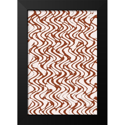 Beige Wavey Zig Zag Pattern Black Modern Wood Framed Art Print by Treechild