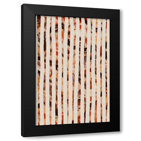 Beige Stripes Pattern Black Modern Wood Framed Art Print by Treechild