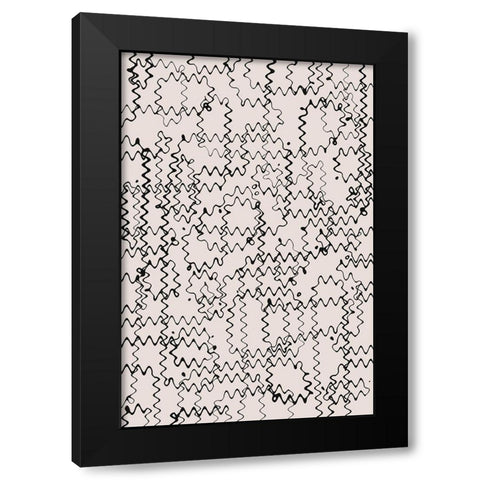 Shaky Thin Lines Pattern Black Modern Wood Framed Art Print by Treechild