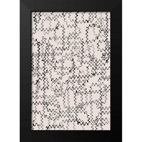 Shaky Thin Lines Pattern Black Modern Wood Framed Art Print by Treechild