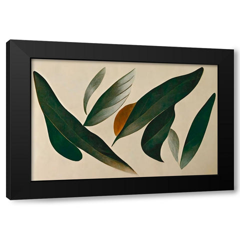 Floating Leafs Black Modern Wood Framed Art Print with Double Matting by Treechild