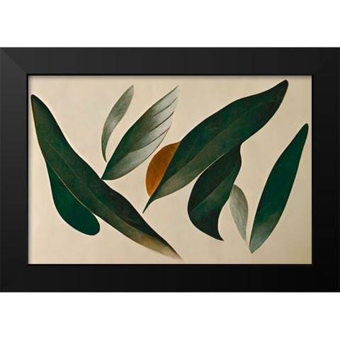 Floating Leafs Black Modern Wood Framed Art Print by Treechild