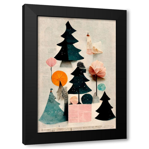 Cute Pine Tree Composition Black Modern Wood Framed Art Print with Double Matting by Treechild