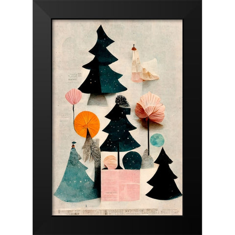Cute Pine Tree Composition Black Modern Wood Framed Art Print by Treechild