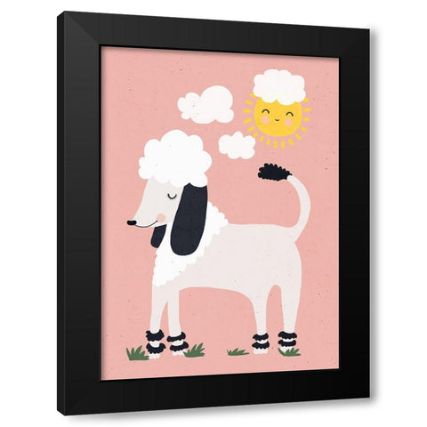 Happy Poodle Black Modern Wood Framed Art Print with Double Matting by Treechild