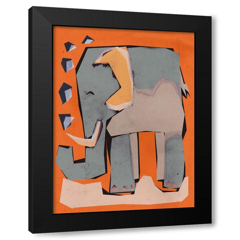Happy Elephant Black Modern Wood Framed Art Print by Treechild