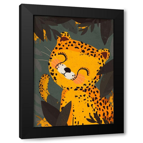 Little Leo Black Modern Wood Framed Art Print by Treechild