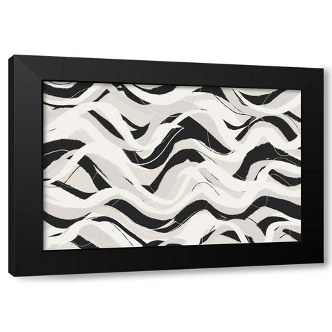 White Black Waves Pattern Square Black Modern Wood Framed Art Print by Treechild