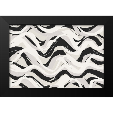 White Black Waves Pattern Square Black Modern Wood Framed Art Print by Treechild