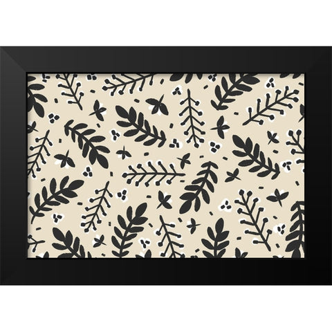 Branches on Beige Background Square Black Modern Wood Framed Art Print by Treechild