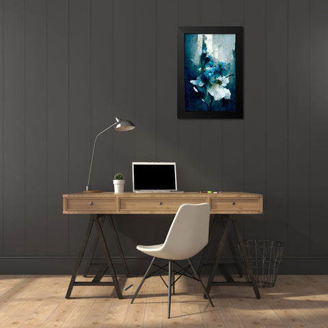 Blue Flower Bouquet Black Modern Wood Framed Art Print by Treechild