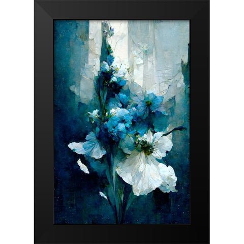 Blue Flower Bouquet Black Modern Wood Framed Art Print by Treechild
