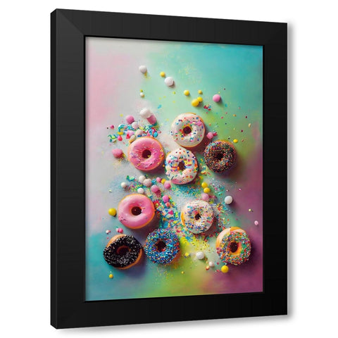 Delicious Donuts Black Modern Wood Framed Art Print with Double Matting by Treechild