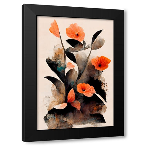 Coral Flowers Black Modern Wood Framed Art Print with Double Matting by Treechild