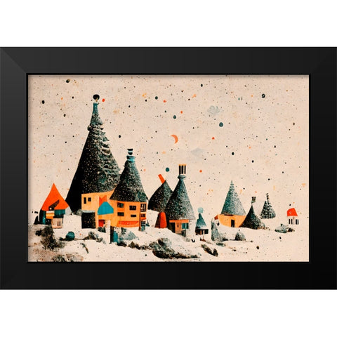 Fairy Village Black Modern Wood Framed Art Print by Treechild