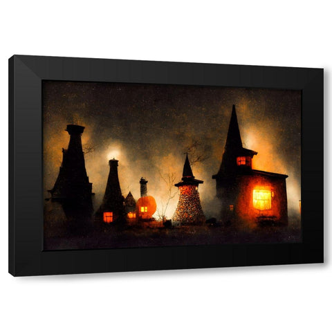 Village of the Witches Black Modern Wood Framed Art Print with Double Matting by Treechild