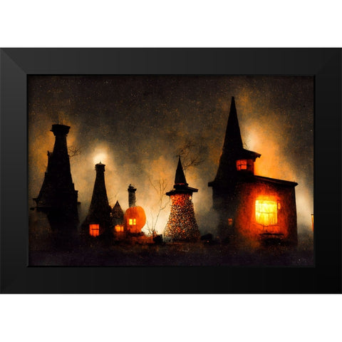 Village of the Witches Black Modern Wood Framed Art Print by Treechild