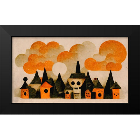 Spooky Wooky Village Black Modern Wood Framed Art Print by Treechild