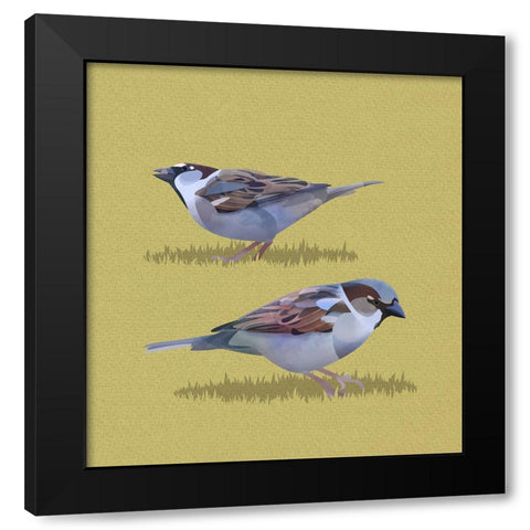 Sparrows Black Modern Wood Framed Art Print by Caballero, Franco