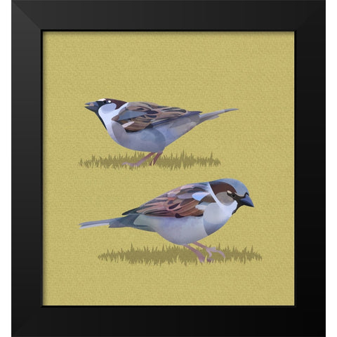 Sparrows Black Modern Wood Framed Art Print by Caballero, Franco