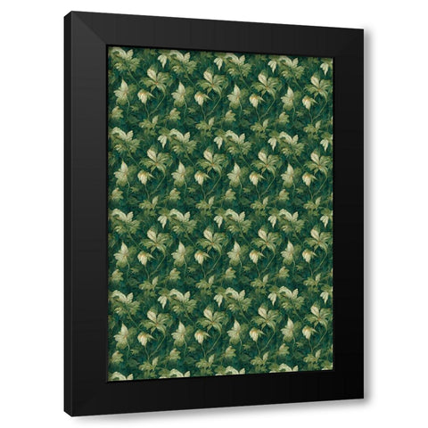 Green Leafs Pattern Black Modern Wood Framed Art Print with Double Matting by Treechild