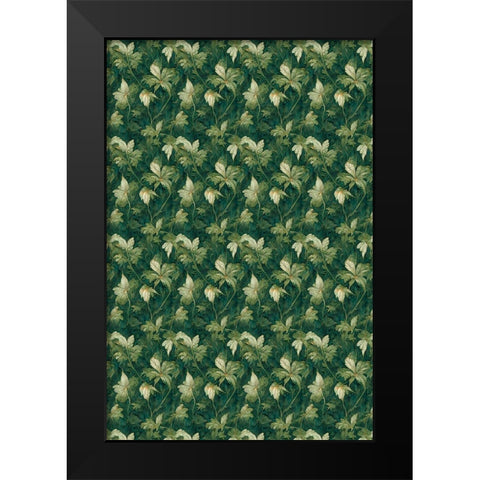 Green Leafs Pattern Black Modern Wood Framed Art Print by Treechild