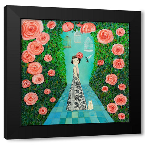 Rose Garden Black Modern Wood Framed Art Print with Double Matting by Ri, Isabelle