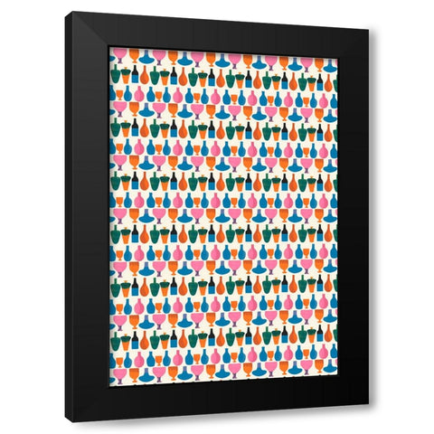 Kitchen Pattern Black Modern Wood Framed Art Print with Double Matting by Treechild