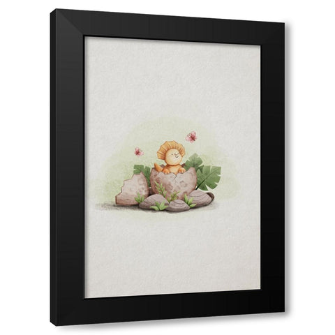 Kawaii Dinosaur Black Modern Wood Framed Art Print by Thai, Xuan