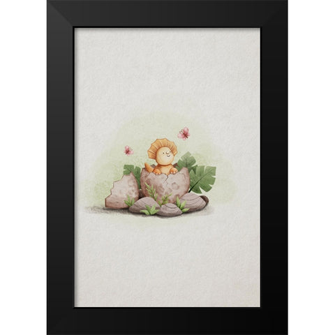 Kawaii Dinosaur Black Modern Wood Framed Art Print by Thai, Xuan