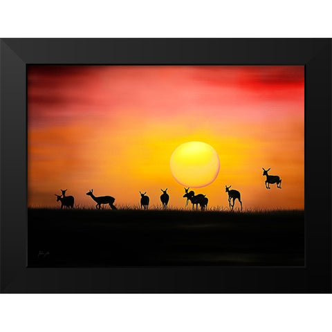 Impala Crepuscule Black Modern Wood Framed Art Print by Amihere, Lord