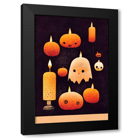 Candles - Pumpkins And A Ghost Black Modern Wood Framed Art Print with Double Matting by Treechild