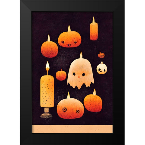 Candles - Pumpkins And A Ghost Black Modern Wood Framed Art Print by Treechild