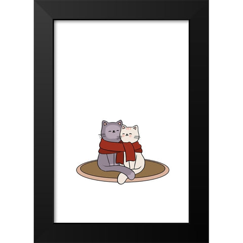 Cute Cat Couple Black Modern Wood Framed Art Print by Thai, Xuan