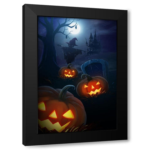 Pumpkin Night Black Modern Wood Framed Art Print with Double Matting by Thai, Xuan