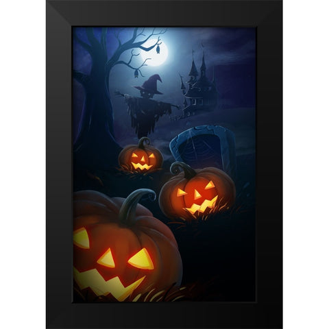 Pumpkin Night Black Modern Wood Framed Art Print by Thai, Xuan
