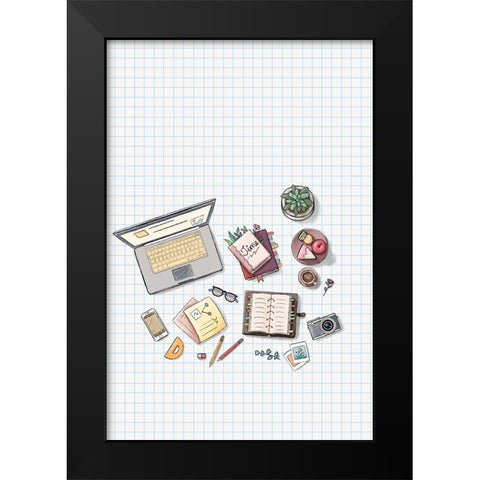 Chill Workspace Black Modern Wood Framed Art Print by Thai, Xuan