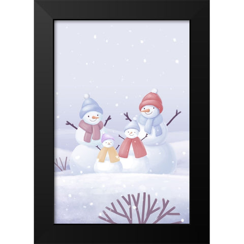 Snowman Family Black Modern Wood Framed Art Print by Thai, Xuan