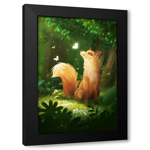 Dreamy Fox Black Modern Wood Framed Art Print by Thai, Xuan