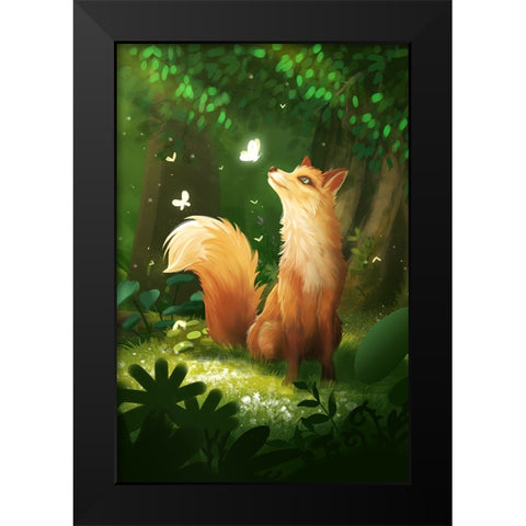 Dreamy Fox Black Modern Wood Framed Art Print by Thai, Xuan